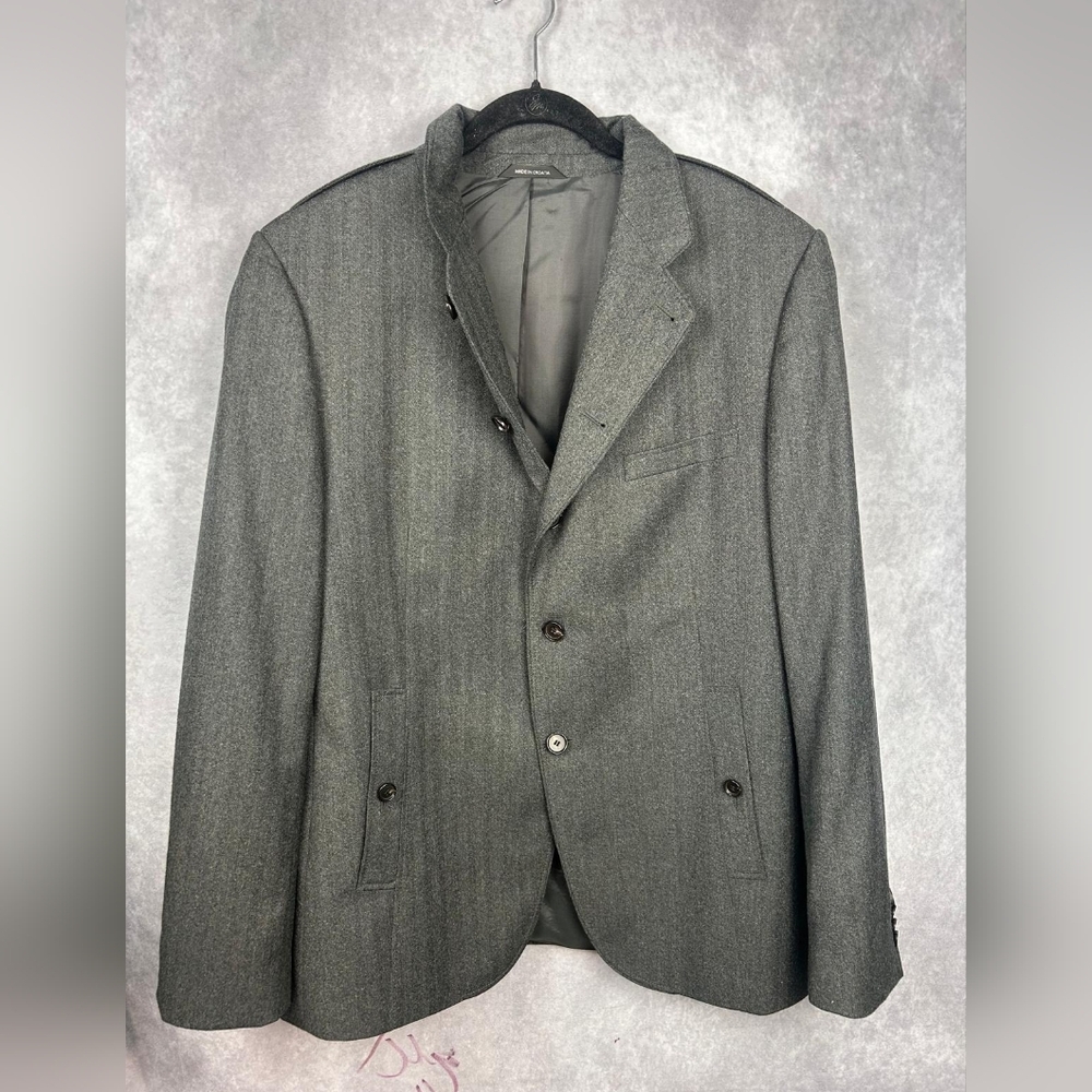 Hugo Boss Mens Blazer Gray 3 Button Lined Suit Jacket Sport Coat 46R Military
